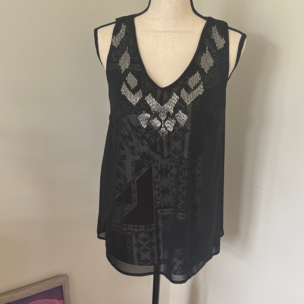Style & Co. Black Sleeveless Blouse with Silver Patterns